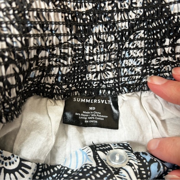 Summersalt Black White Blue Floral Midi Babydoll Dress Tiered Ruffle Hem Size M - Picture 3 of 11